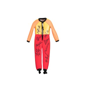 A miniature ski jumper's suit with autographs