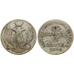 Poland, 30 kopecks = 2 zlote, 1838 MW, Warsaw