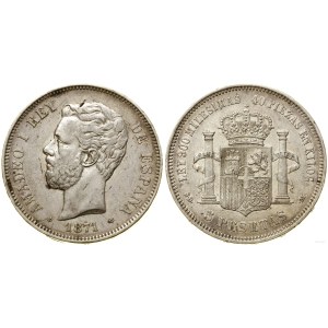 Spagna, 5 pesetas, 1871 SDM, Madrid