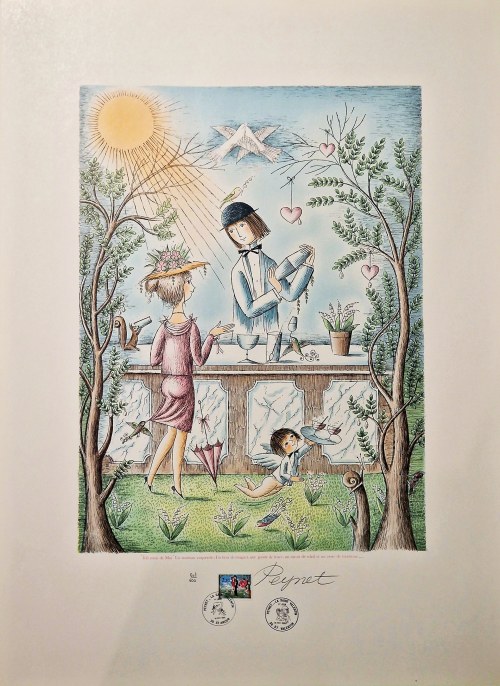 Peynet Raymond (1908-1999) „Joli mois de Mai’’ (Cudowny miesiąc Maj) z cyklu „Les Amoureux” (Zakochani), 1985