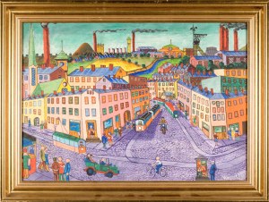 Paweł WRÓBEL (1913-1984), Pejzaż miejski z kopalnią w tle, 1982