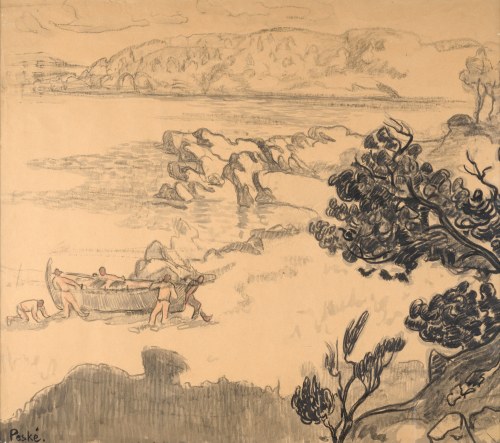 Jean PESKÉ (1870-1949), Pejzaż nadmorski z rybakami, ok. 1920