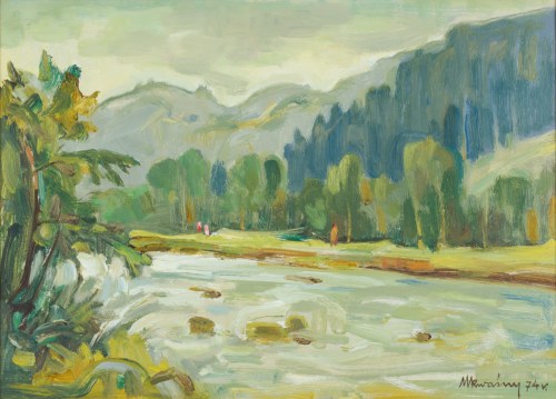 Michał KWAŚNY (1919-1997), Pejzaż podgórski z rzeką, 1974