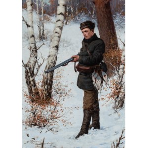 Kazimierz Zadrazil (Zadrażil) (1861–1935), “A Hunter on a Winter Hunt,” 1932