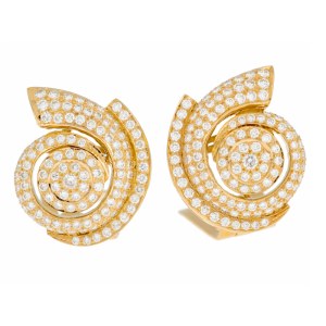 Shell-shaped earrings (clips), ca. 1950–1960.