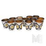 [Silver 0.916] - USSR - Set of 12 Enameled Glasses in Original Packaging