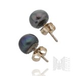 Gold - Stud Earrings with Dark Pearls