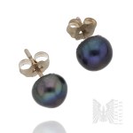 Gold - Stud Earrings with Dark Pearls