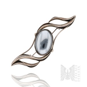 Silver (0.925) - Large Wavy Brooch with Hematite