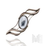 Silver (0.925) - Large Wavy Brooch with Hematite