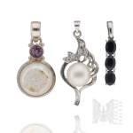 Silver (0.925) - Set of Pendants with Natural Stones, including: Sapphires, White Topazes, Amethysts, and Natural Pearls