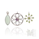 Silver (0.925) - Set of Pendants with Natural Stones, including: Amethyst and Peridot