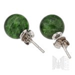 Silver (0.925) - Earrings with Natural Green Stone