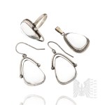 Set - Silver - Earrings, Pendant, and Ring with Organic Shapes