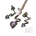 Silver (0.925) - Set of Earrings, Chain, and Pendant