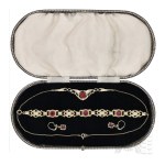 Silver - Vintage - Gold-Plated Old-Style Set with Synthetic Rubies (Earrings, Pendant, Bracelet)