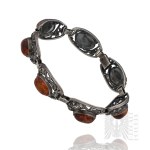 Silver (0.925) - Amber-Colored Link Bracelet
