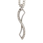 Silver (0.925) - Wavy Necklace with White Zirconia Stones, Chain Link Weave