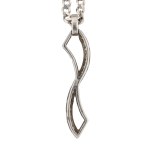 Silver (0.925) - Wavy Necklace with White Zirconia Stones, Chain Link Weave