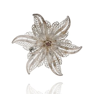 Silver (0.925) - Filigree - Flower-Shaped Brooch
