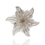 Silver (0.925) - Filigree - Flower-Shaped Brooch