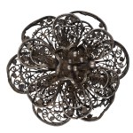 Silver (0.800) - Filigree - Floral-Shaped Brooch