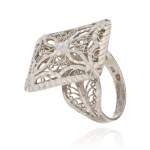 Silver (0.925) - Filigree - Ring with an Eye-Catching Openwork Design.
