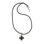 John Hardy - Silver (0.925) & Leather Cord - Designer Silver Cross with Black Stones