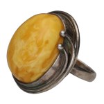 Silver (0.925) - Poland - Original Design - Solid Ring with Amber - Gmerk LJ (?)