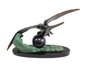 Irénée Rochard (1906-1984), Garnitur kominkowy z mewą, Art Nouveau, Francja
