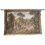 A tapestry depicting a French Baroque genre scene