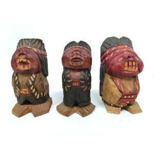 Set of three traditional Indio Picaro figurines, Chile