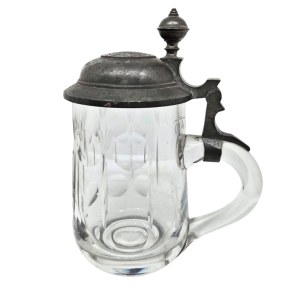 Commemorative glass mug with a pewter lid, April 20, 1894