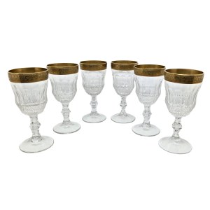 Set of six Cordial-style wine glasses with a gold rim, Zwiesel (?)