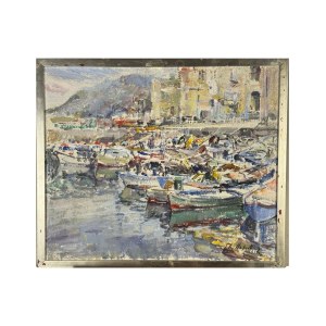 Edmondo Di Napoli, Harbor Scene with Boats - Edmondo Di Napoli (1938-2016)