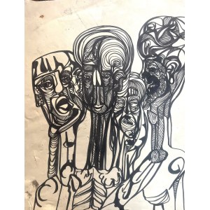 Lot: Three modern expressionist works on paper, mixed media, and ink