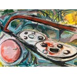 Lot: Three modern expressionist works on paper, mixed media, and ink