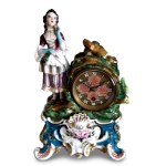 Hand-painted porcelain figurative mantel clock in the Rococo style