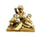 Gilded bronze sculpture "Boy Playing with a Dog" - approximately 14 cm