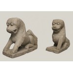 Pair of Guardian Lions (Fu Dogs) Carved from Stone - China, Song Dynasty