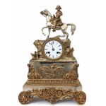 Empire-style gilded and silver-plated bronze mantel clock featuring Napoleon on horseback, 45 cm