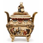 Miniature Satsuma Ceramic Koro Incense Burner with Lid, Meiji Period, 14 cm
