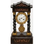 19th-century French Napoleon III portico clock made of ebonized and inlaid wood