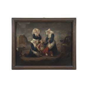 Giuseppe Bertini - Giuseppe Bertini - Historical Scene: “Rescuing the Wounded Soldier,” 42x33 cm, oil on canvas