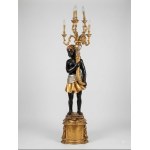 Venetian Moretto floor lamp in carved, polychrome, and gilded wood, 190 cm