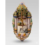 Polychrome majolica holy water font (tin-glazed terracotta) attributed to a workshop in Naples or Ischia from the late 18th century