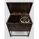 Academy-style oak gramophone cabinet with twisted legs, circa 1920