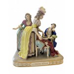 Polychrome Porcelain Sculpture Group - "Le Cadeau Délicat," 18x24 cm