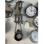 Lot of 21 vintage pocket watches from various periods, accompanied by a decorative chatelaine