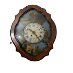 Antique Wall Clock with Pendulum and Painted Scene, France, Early 19th Century, 63 x 50 cm Antique Wall Clock with Pendulum and Painted Scene, Italy/France, Early 19th Century